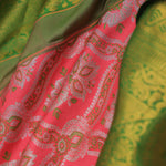 Georgia Peach Kanjivaram Saree With Contrast Light Green Border