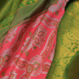 Georgia Peach Kanjivaram Saree With Contrast Light Green Border