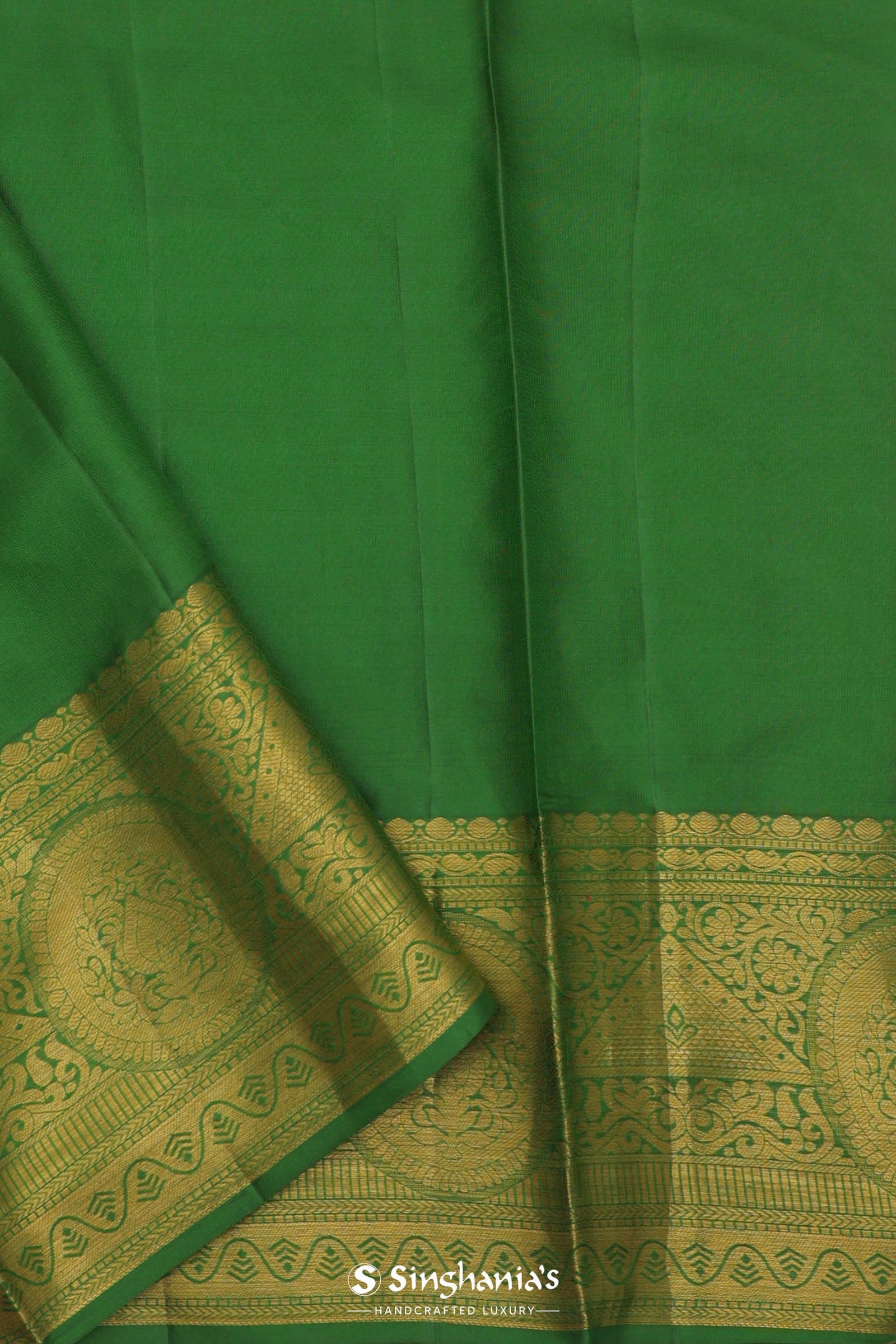 Georgia Peach Kanjivaram Saree With Contrast Light Green Border