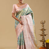 Blue Kanjivaram Tissue Saree With Meenakari Jaal
