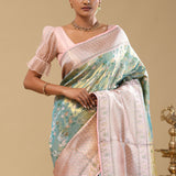 Blue Kanjivaram Tissue Saree With Meenakari Jaal