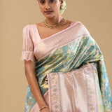Blue Kanjivaram Tissue Saree With Meenakari Jaal