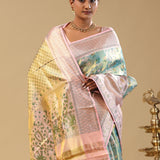 Blue Kanjivaram Tissue Saree With Meenakari Jaal