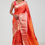 Cadmium Red Kanjivaram Silk Jaal Saree