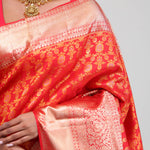 Cadmium Red Kanjivaram Silk Jaal Saree