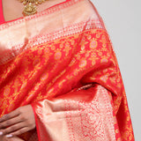 Cadmium Red Kanjivaram Silk Jaal Saree