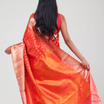 Cadmium Red Kanjivaram Silk Jaal Saree