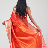 Cadmium Red Kanjivaram Silk Jaal Saree