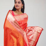 Cadmium Red Kanjivaram Silk Jaal Saree