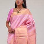 Carnation Pink Kanjivaram Silk Jaal Saree