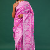 Super Pink Banarasi Tussar Saree With Floral Jaal