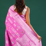 Super Pink Banarasi Tussar Saree With Floral Jaal