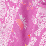 Super Pink Banarasi Tussar Saree With Floral Jaal