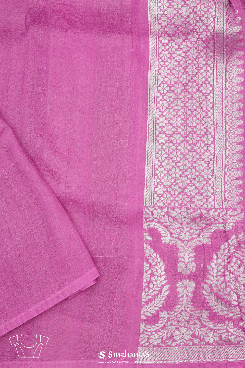 Super Pink Banarasi Tussar Saree With Floral Jaal