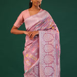 Puce Pink Banarasi Tussar Saree With Floral Jaal