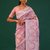 Puce Pink Banarasi Tussar Saree With Floral Jaal