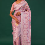 Puce Pink Banarasi Tussar Saree With Floral Jaal