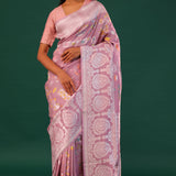 Puce Pink Banarasi Tussar Saree With Floral Jaal