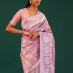 Puce Pink Banarasi Tussar Saree With Floral Jaal