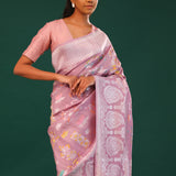 Puce Pink Banarasi Tussar Saree With Floral Jaal