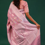 Puce Pink Banarasi Tussar Saree With Floral Jaal