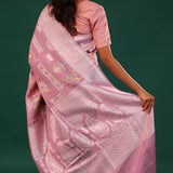 Puce Pink Banarasi Tussar Saree With Floral Jaal