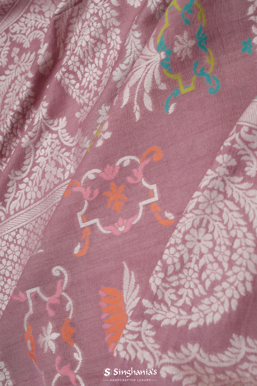 Puce Pink Banarasi Tussar Saree With Floral Jaal