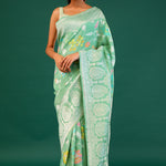 Mint Green Banarasi Tussar Saree With Floral Jaal