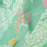 Mint Green Banarasi Tussar Saree With Floral Jaal