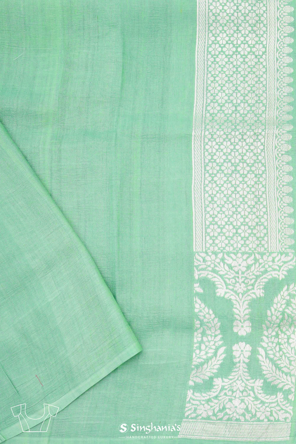 Mint Green Banarasi Tussar Saree With Floral Jaal
