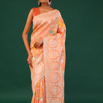Deep Peach Banarasi Tussar Saree With Floral Jaal