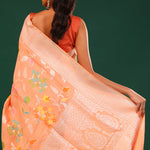 Deep Peach Banarasi Tussar Saree With Floral Jaal