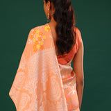 Deep Peach Banarasi Tussar Saree With Floral Jaal