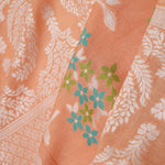 Deep Peach Banarasi Tussar Saree With Floral Jaal