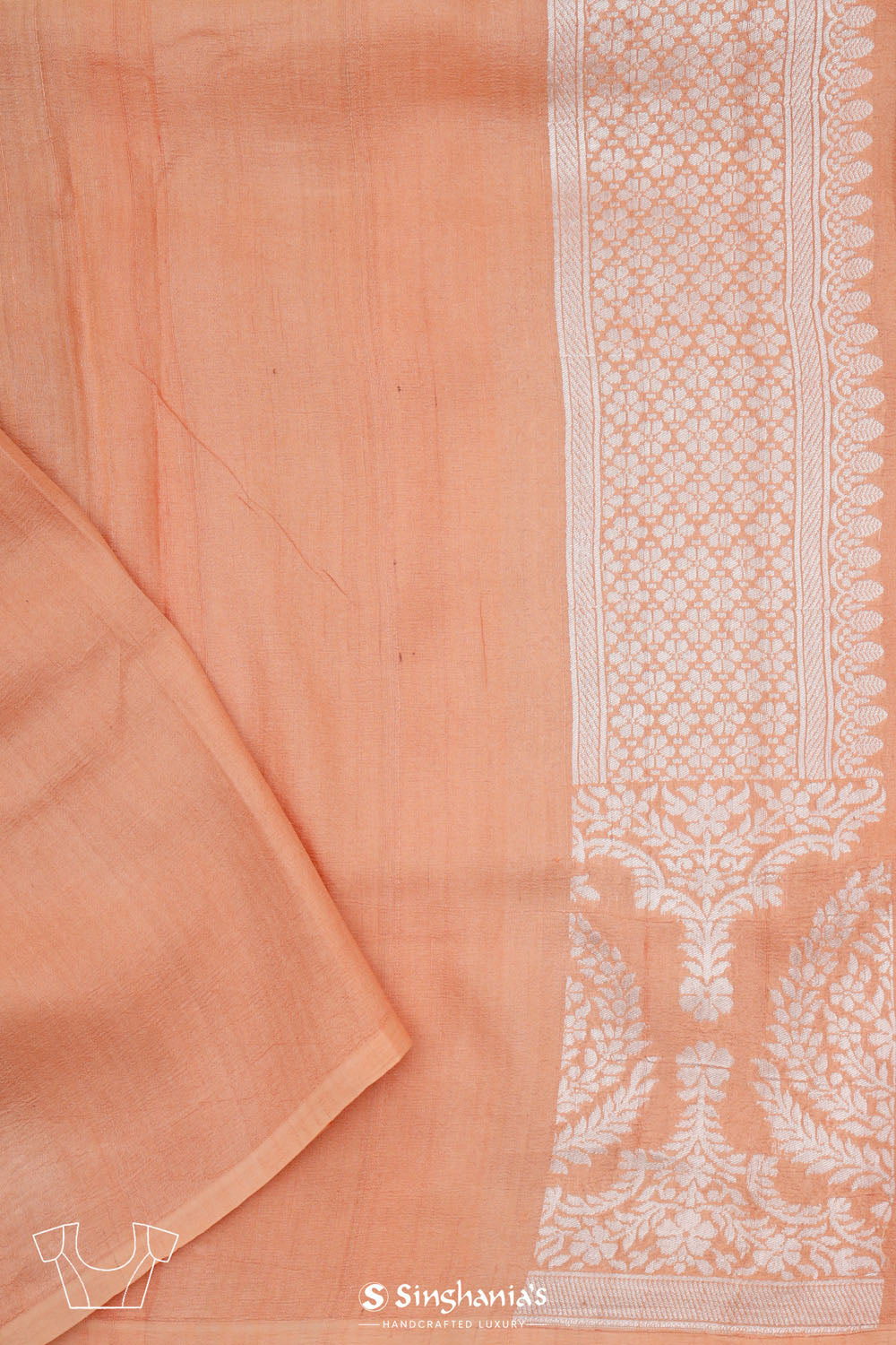 Deep Peach Banarasi Tussar Saree With Floral Jaal