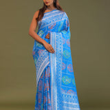 Blue Munga Banarasi Tussar Saree With Paisley And Meenakari Design