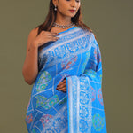 Blue Munga Banarasi Tussar Saree With Paisley And Meenakari Design