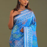 Blue Munga Banarasi Tussar Saree With Paisley And Meenakari Design