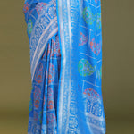 Blue Munga Banarasi Tussar Saree With Paisley And Meenakari Design