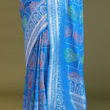 Blue Munga Banarasi Tussar Saree With Paisley And Meenakari Design