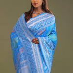 Blue Munga Banarasi Tussar Saree With Paisley And Meenakari Design