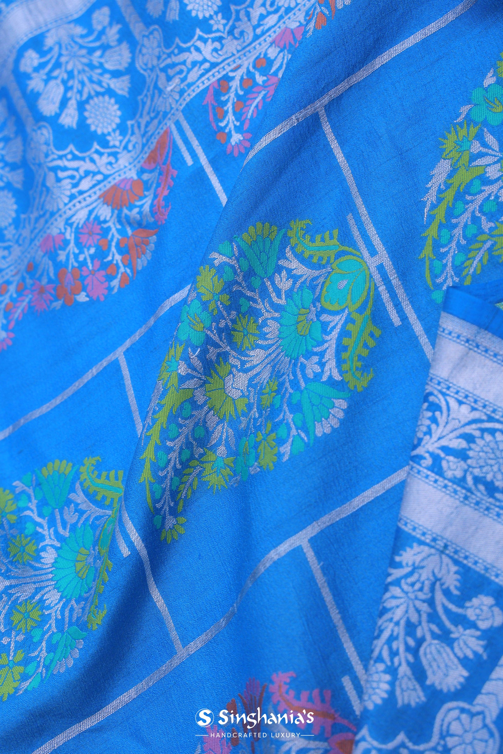 Blue Munga Banarasi Tussar Saree With Paisley And Meenakari Design