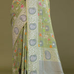 Pistachio Green Munga Banarasi Tussar Saree With Abstract Border