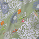 Pistachio Green Munga Banarasi Tussar Saree With Abstract Border