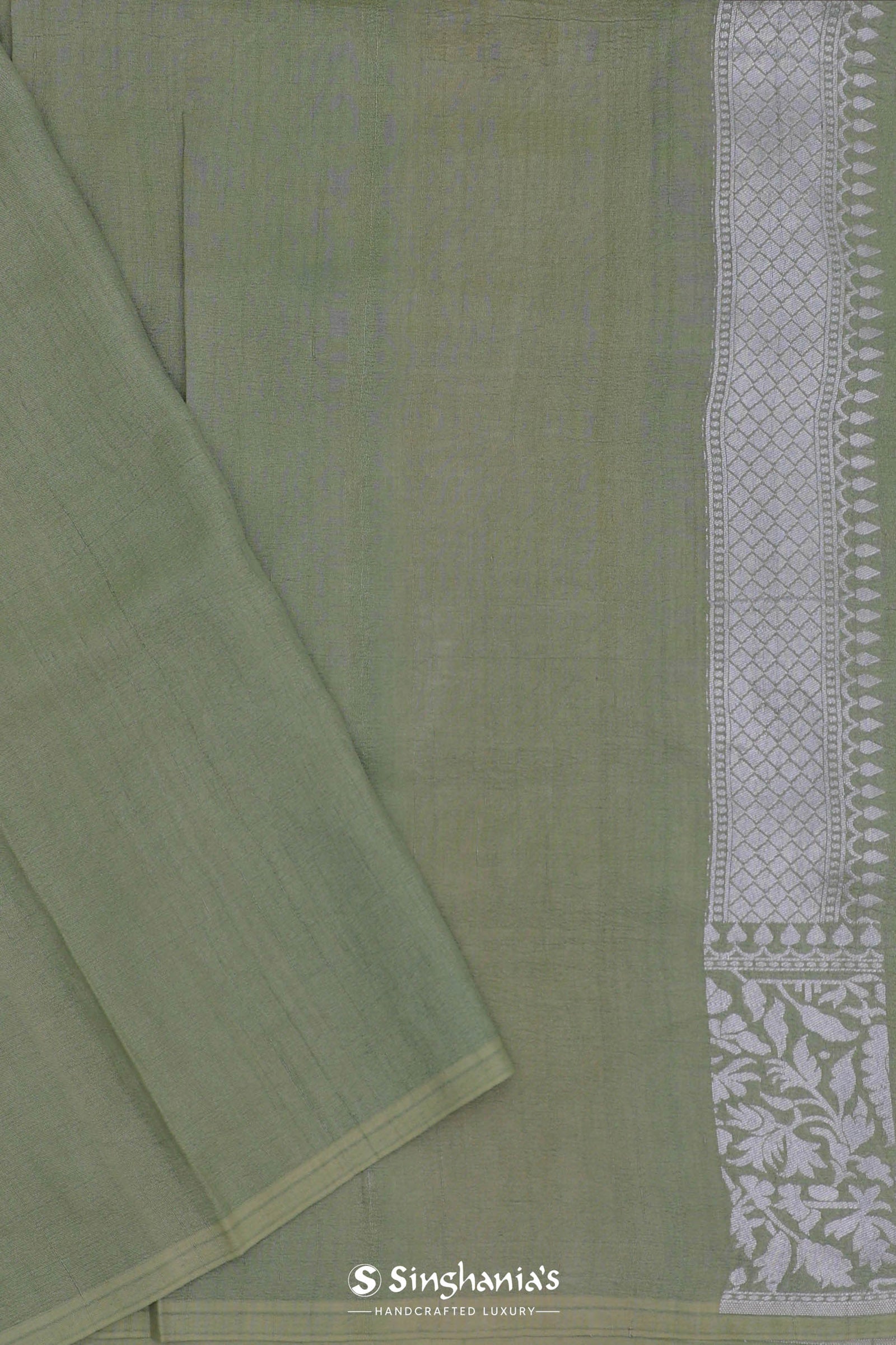 Pistachio Green Munga Banarasi Tussar Saree With Abstract Border