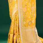 Mikado Yellow Banarasi Tussar Saree With Floral Jaal