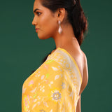 Mikado Yellow Banarasi Tussar Saree With Floral Jaal