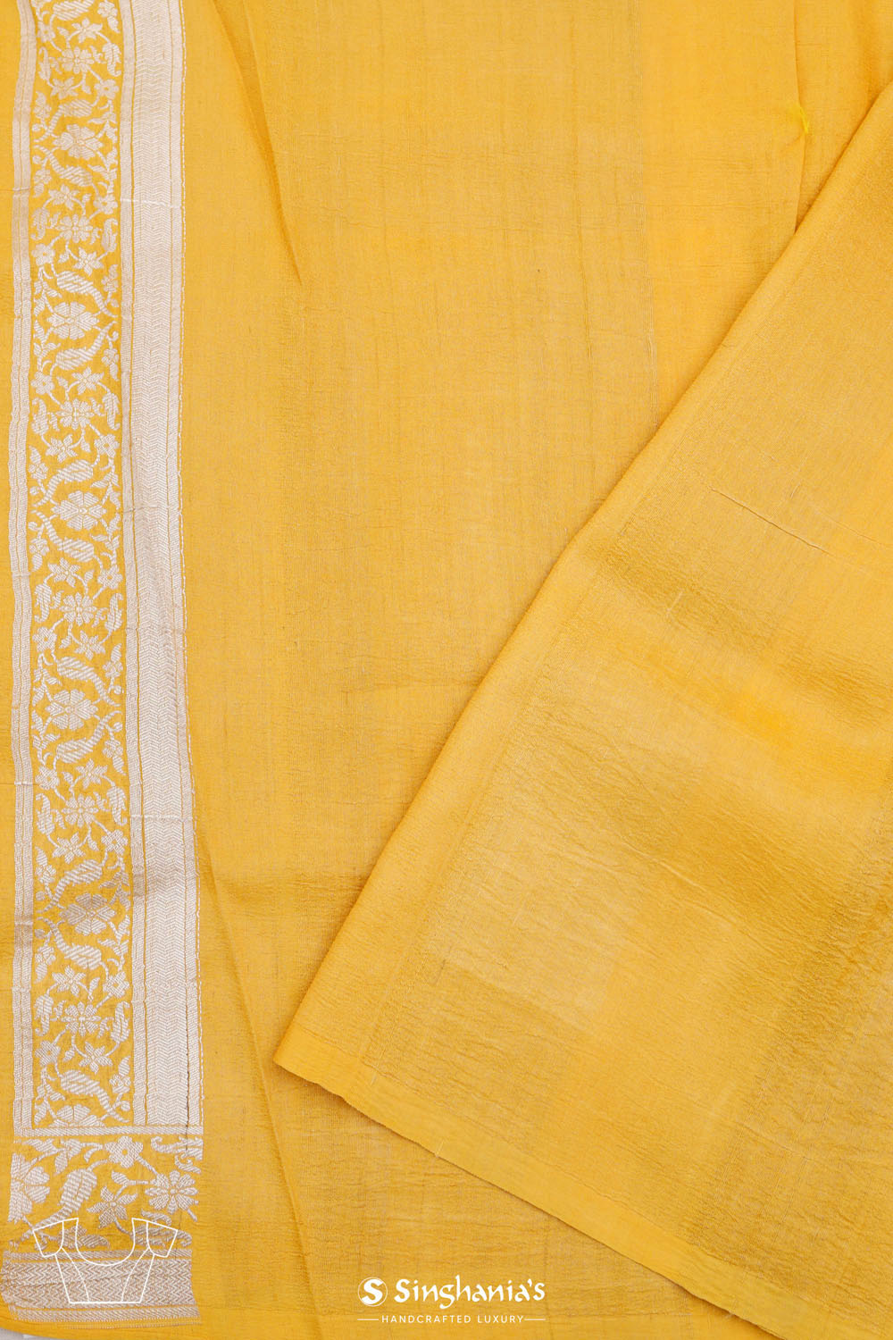 Mikado Yellow Banarasi Tussar Saree With Floral Jaal