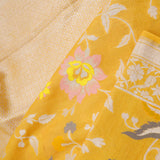 Mikado Yellow Banarasi Tussar Saree With Floral Jaal