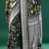 Feldgrau Green Banarasi Tussar Saree With Floral Jaal